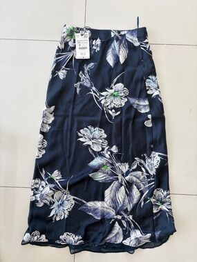 Zara Navy Floral Maxi Skirt